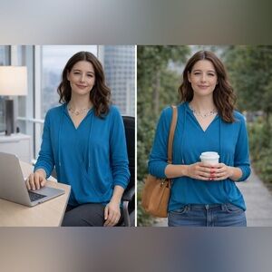 Micheal Kors Teal Wrap-Front Blouse – Long Sleeve, Size S